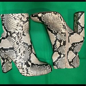 Black & White/Cream Snake Skin Boot Heels